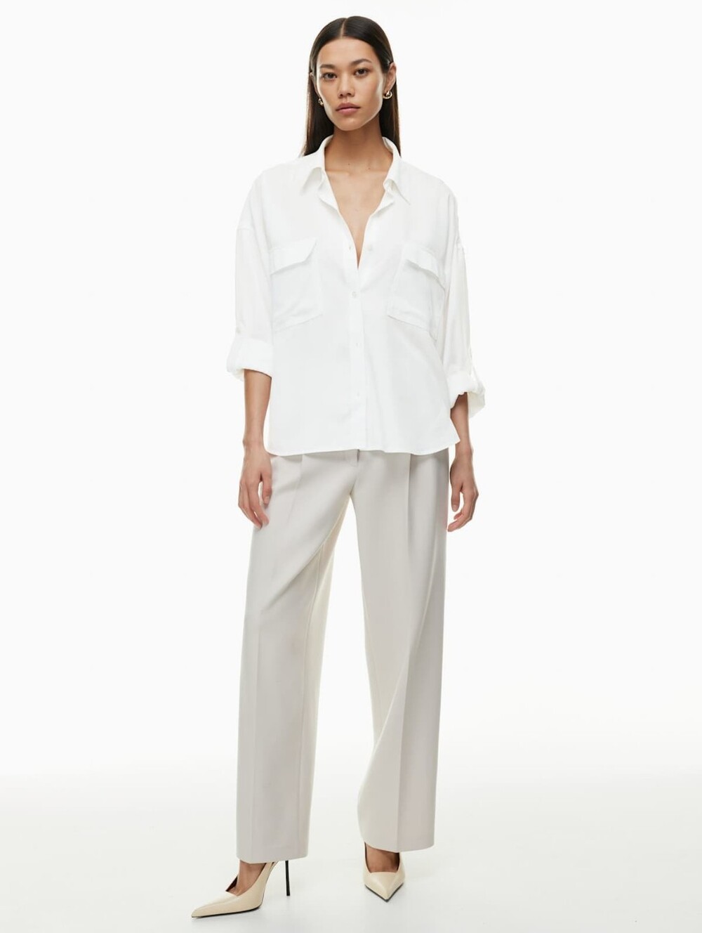 Aritzia Babaton Utility Relaxed White Button-Down Shirt with Patch Pockets - Picture 5 of 12